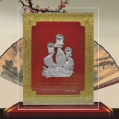 年年有余純銀屏風擺件